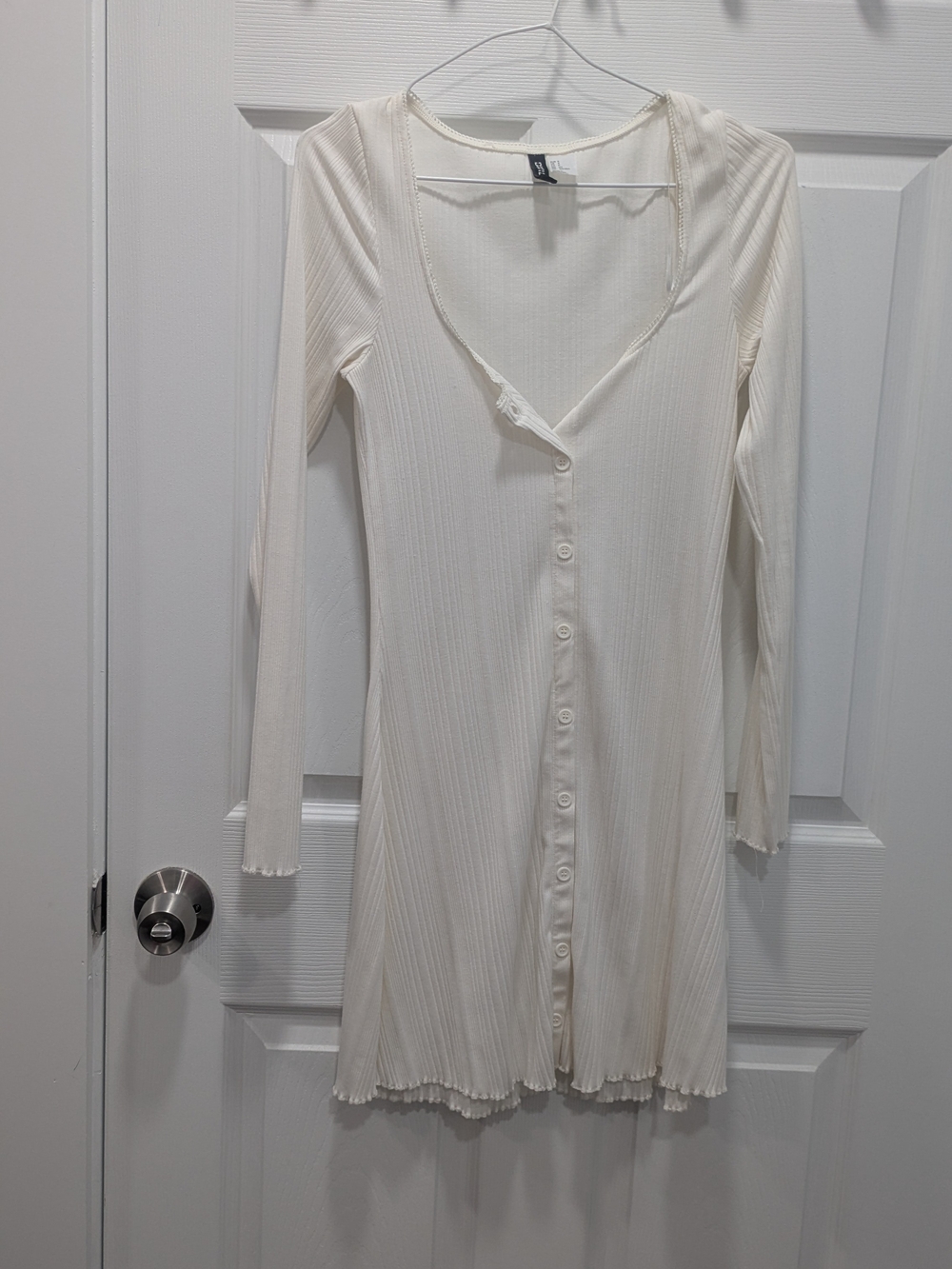 Divided Cream Ribbed Button-Up Long Sleeve Dress